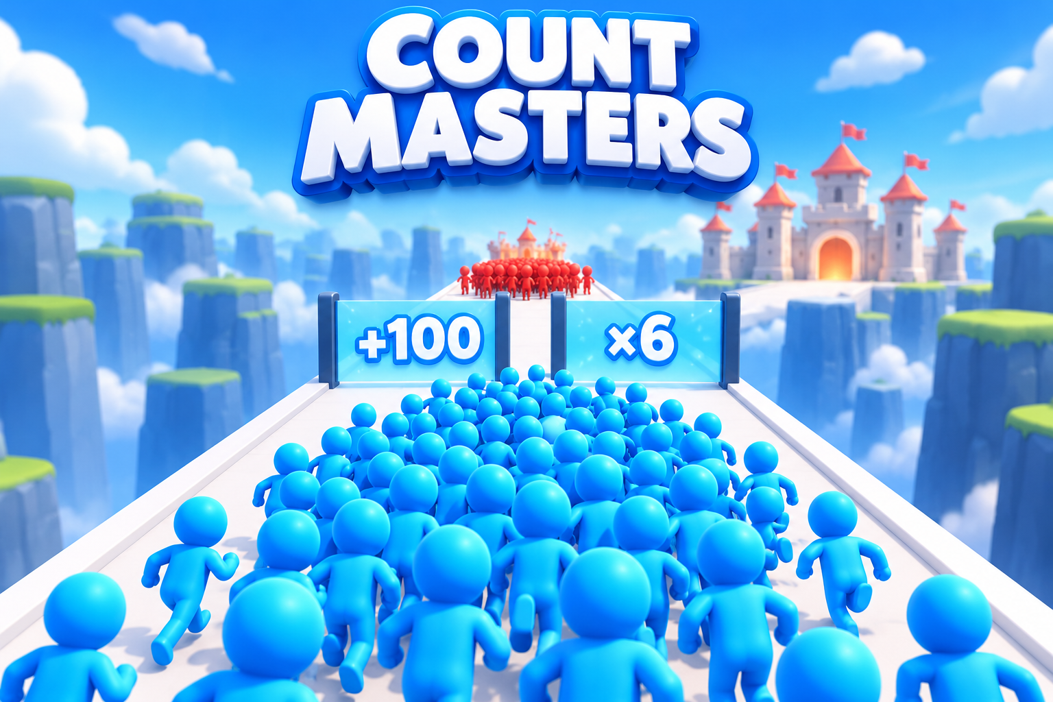 Count Masters: blaue Strichmännchen laufen durch Zahlentore